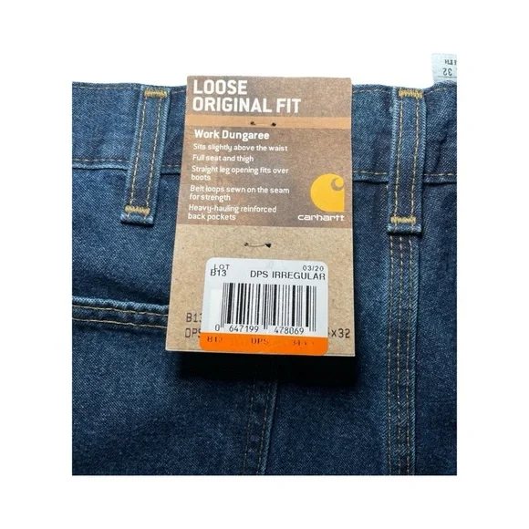 NWT Carhartt Men's Loose Original Fit Work Dungaree Jeans Size 34x32 Blue - Picture 8 of 10